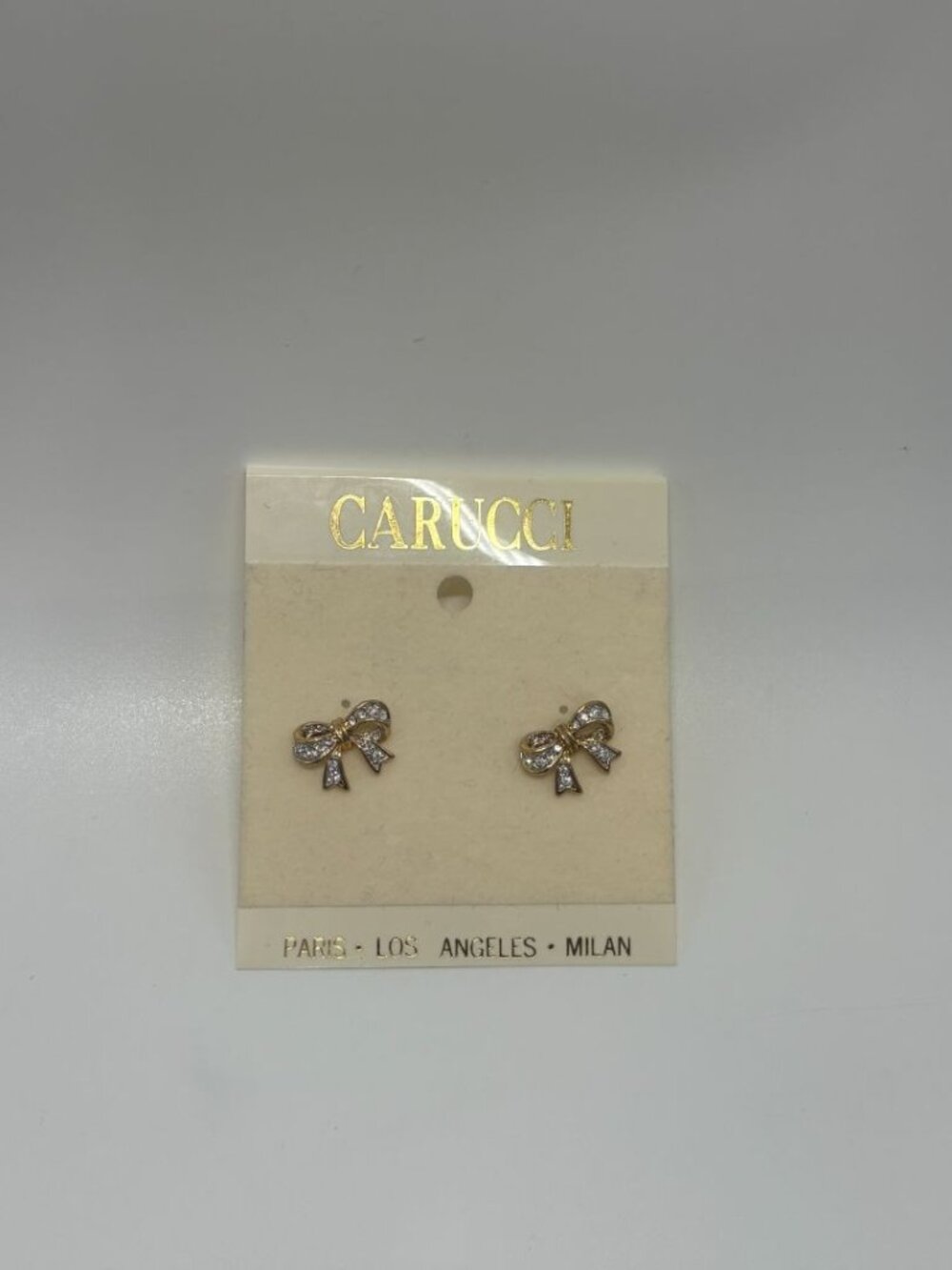 Carucci Vintage 1980s Dainty Rhinestone Bow Pierced Earrings